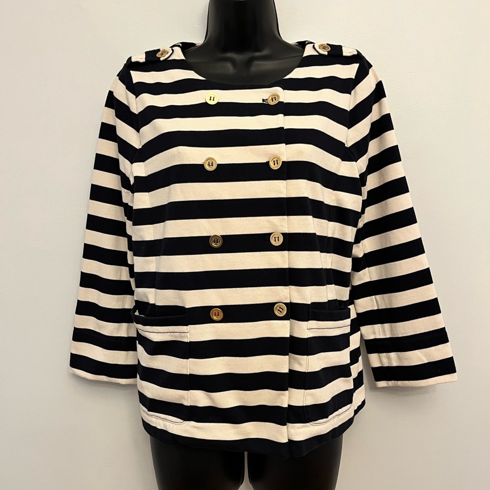 J. Crew Merriweather Navy and White Nautical Blazer, Size Medium